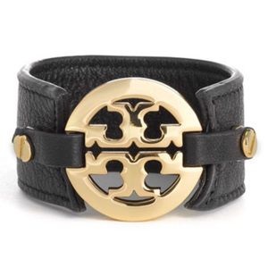 Tory Burch Black Leather Cuff Bracelet
